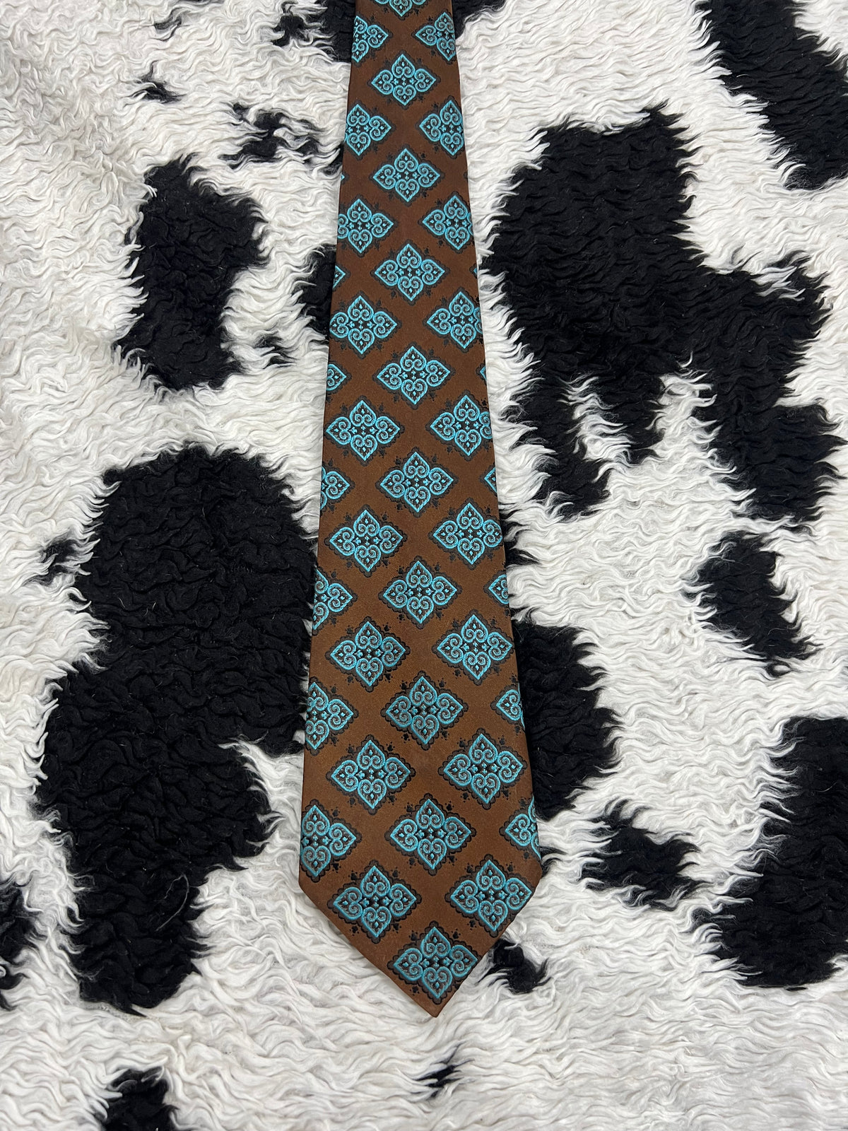 Brown & Blue Embroidered Tie