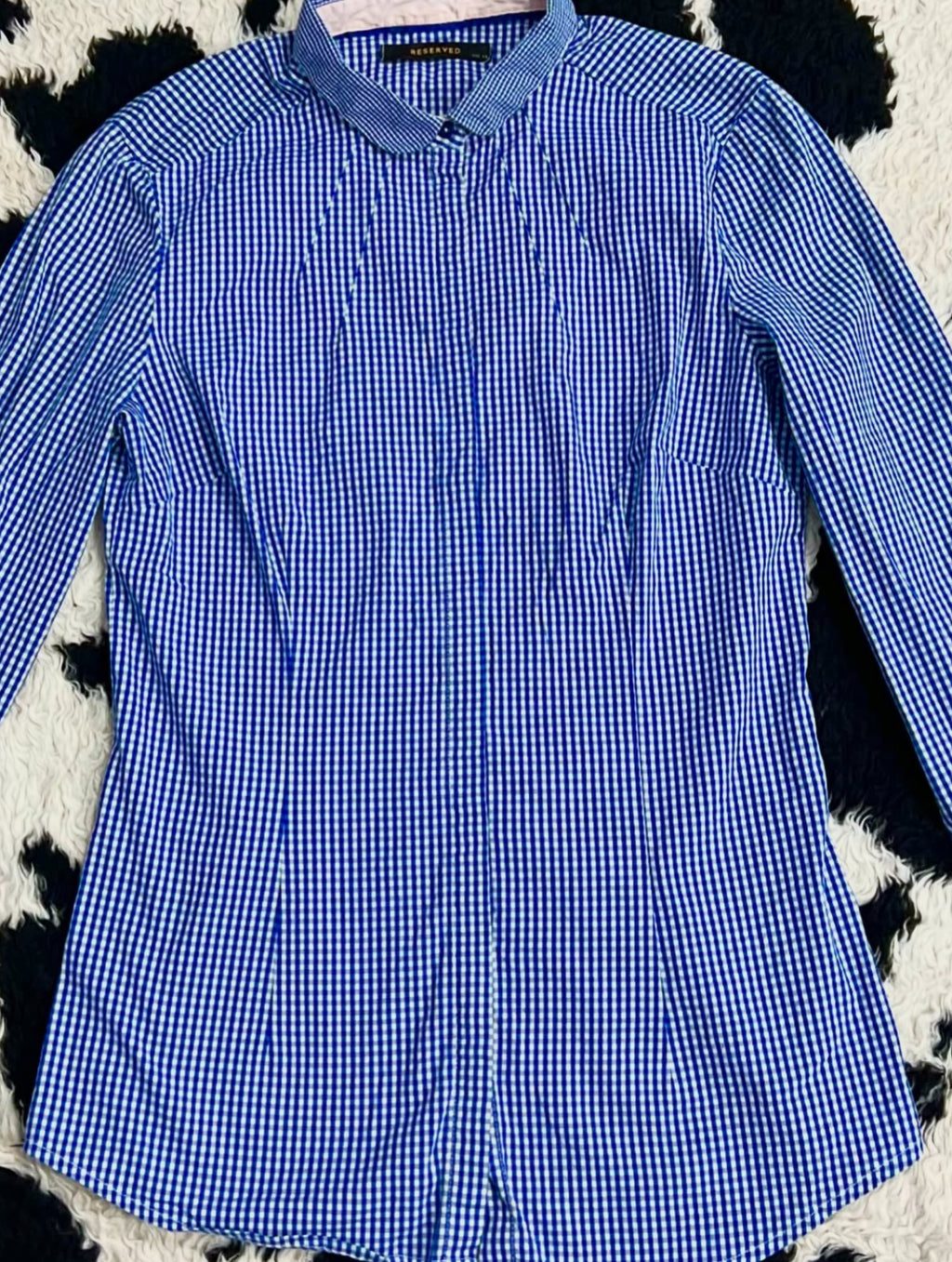 Blue Gingham Reserved Fitted Women's Buttonup