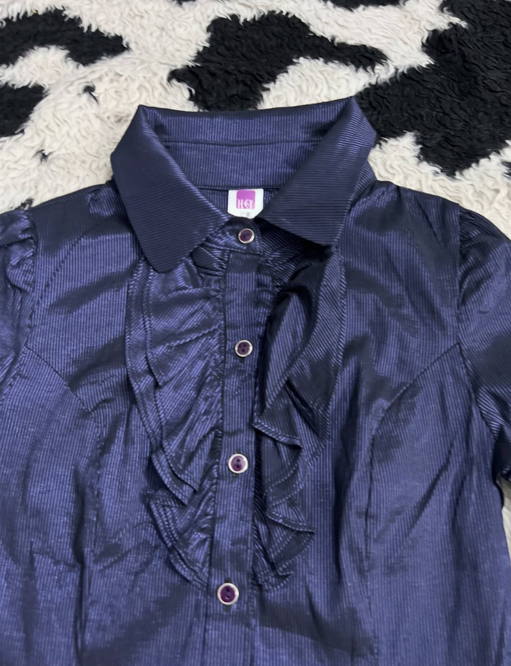 Midnight Blue Ruffle Shiny Buttonup