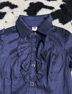 Midnight Blue Ruffle Shiny Buttonup