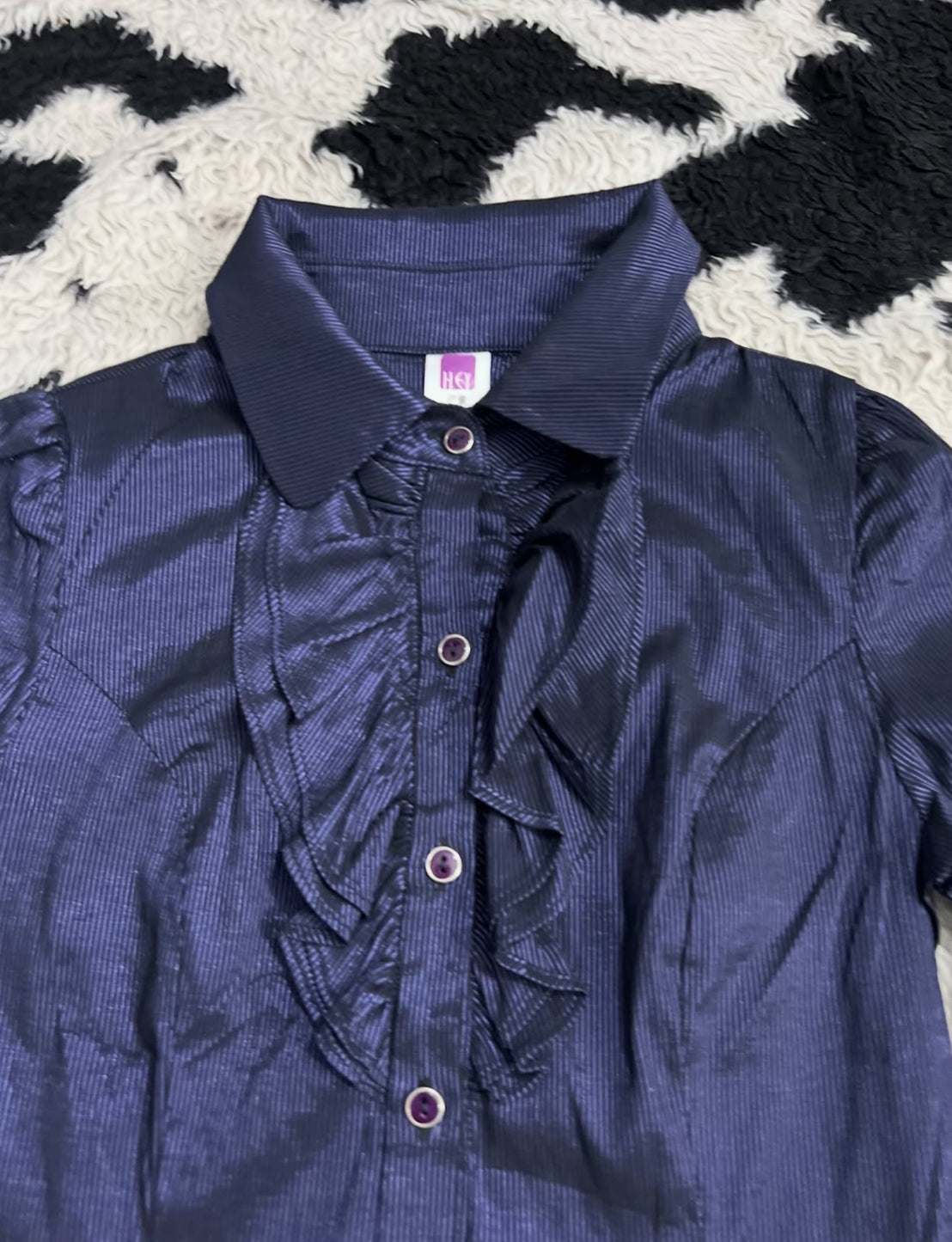 Midnight Blue Ruffle Shiny Buttonup
