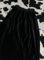 Black Pleated Long Velvet Skirt
