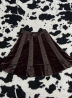 Brown Pleated Knee-Length Velvet Skirt