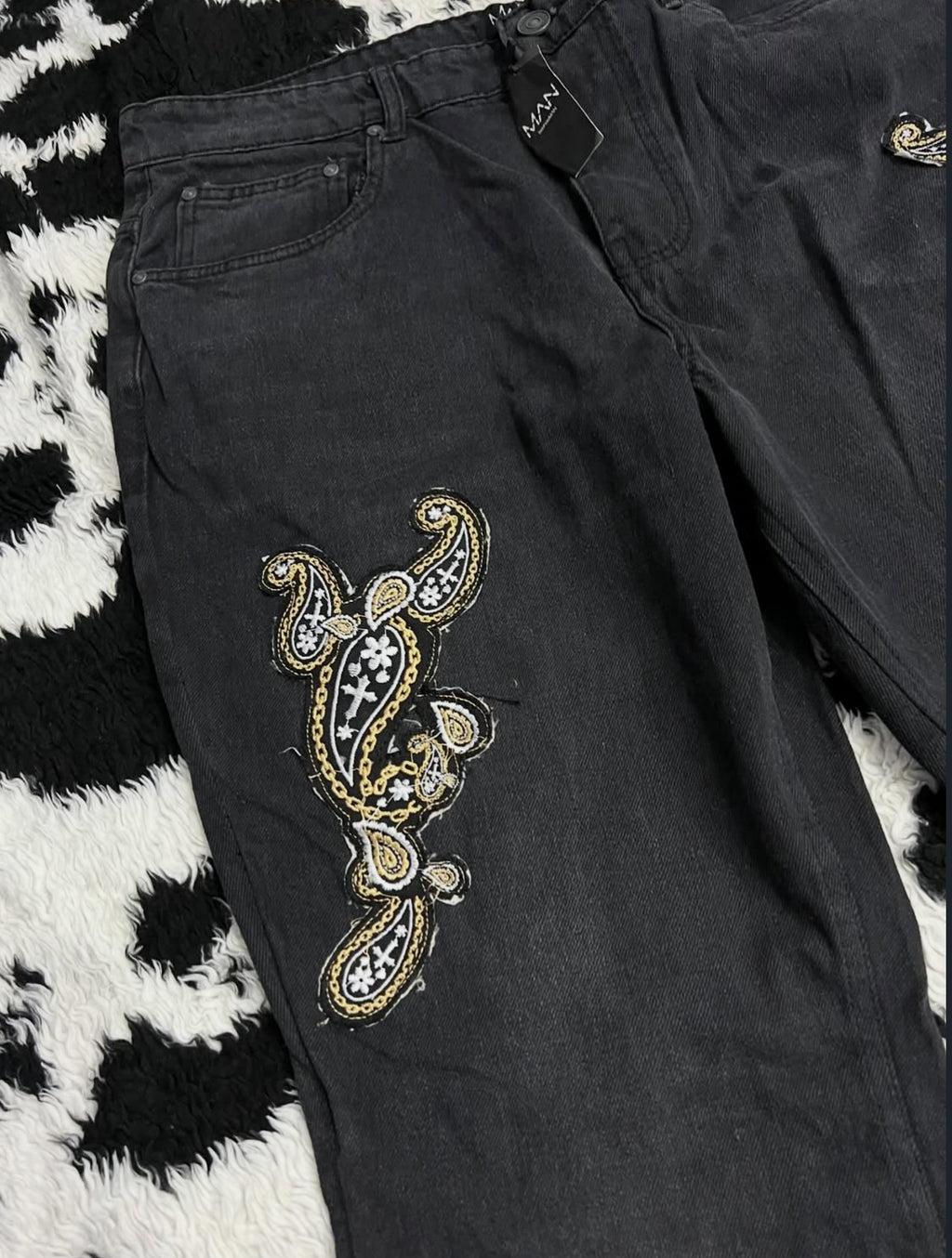 Paisley Patchwork Black Denims (Waist 36)