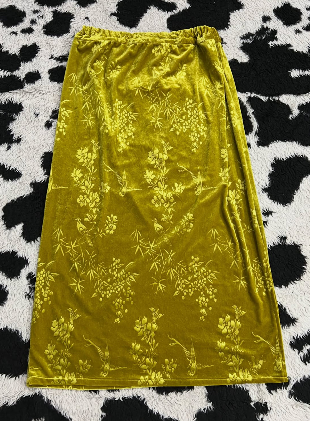 Floral Parrot Print Velvet Long Skirt