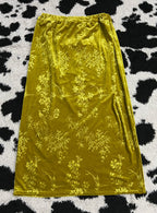 Floral Parrot Print Velvet Long Skirt