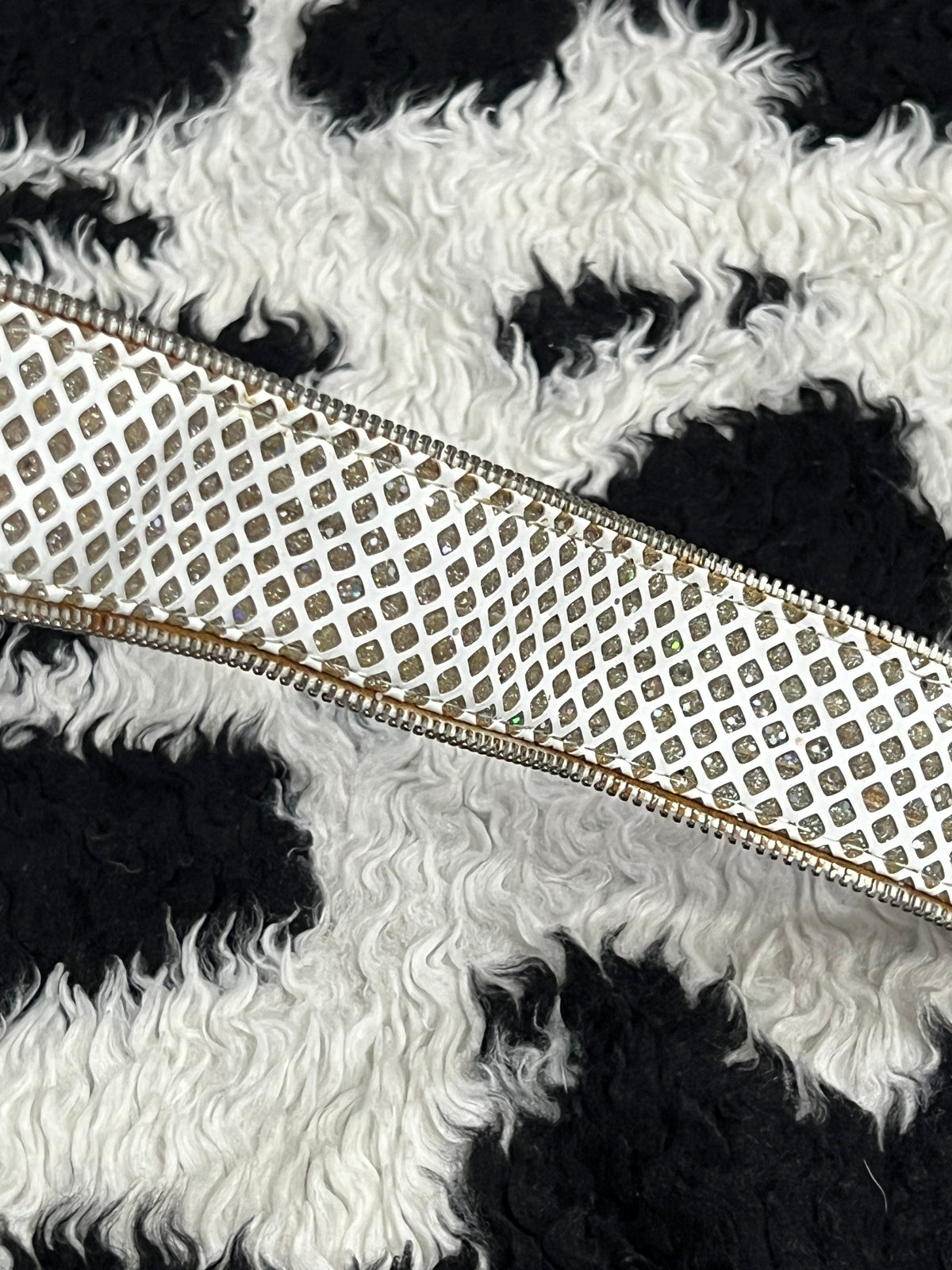 White Glitter Zipper Belt