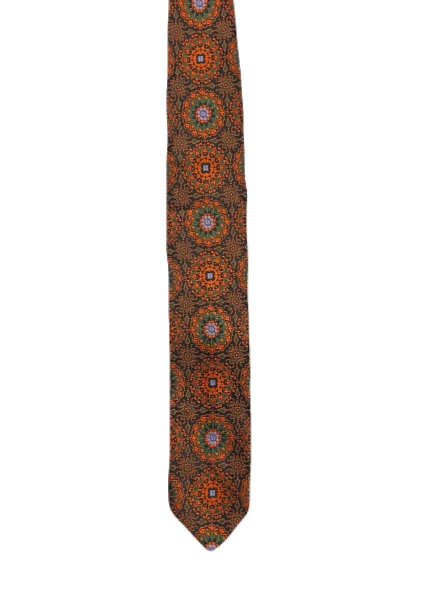 Orange Embroidered Geometric Tie