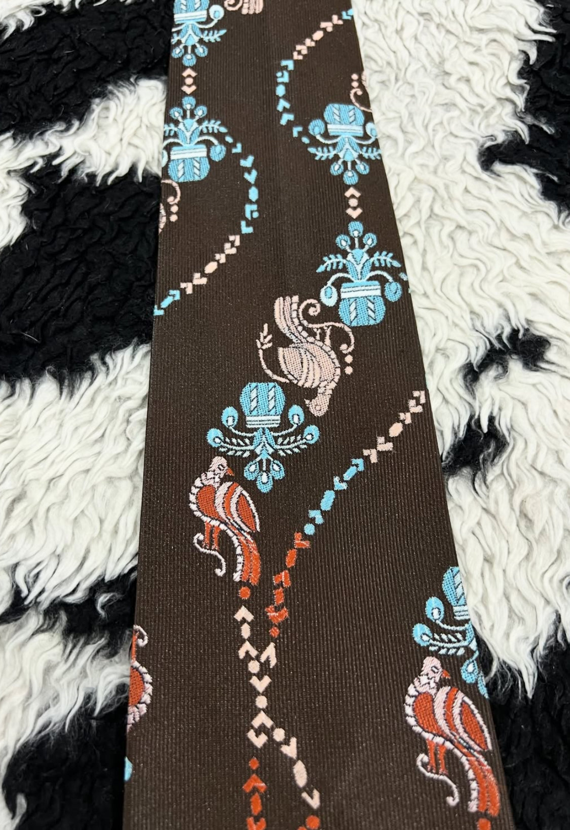 Embroidered Birds & Pots Tie