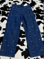 Studded Blue Boxy Denims (Waist 36)