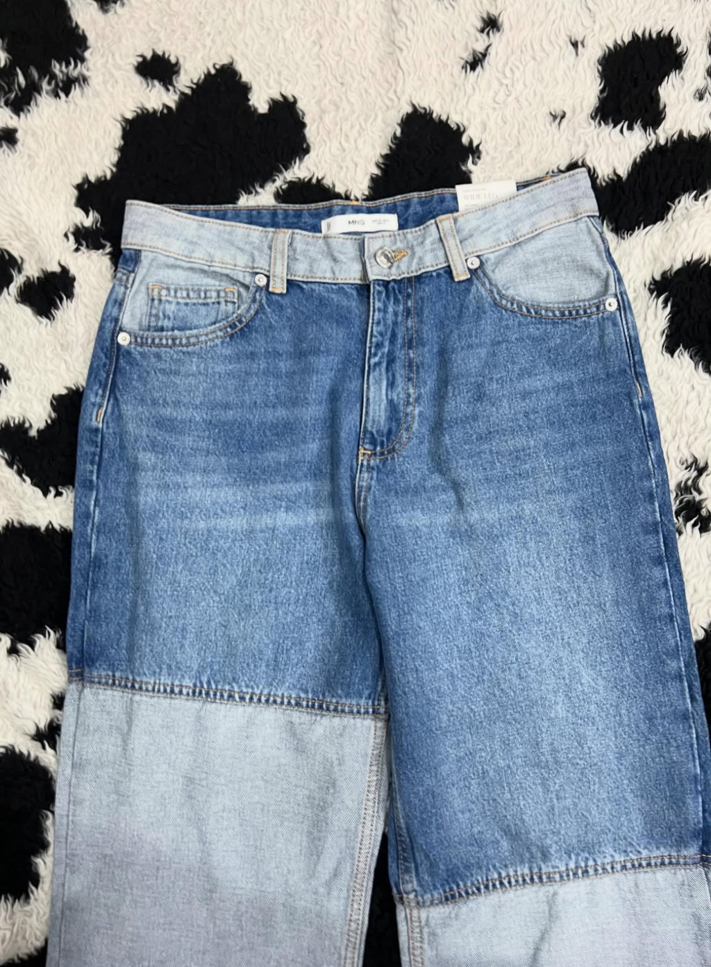 MANGO Double-Shaded Patch Blue Denims (Waist 30)