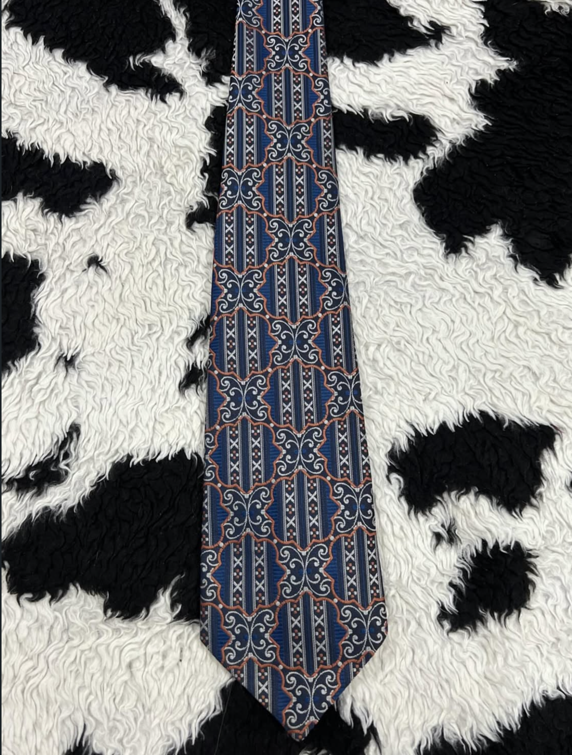 TOOTAL Blue & Orange Embroidered Tie