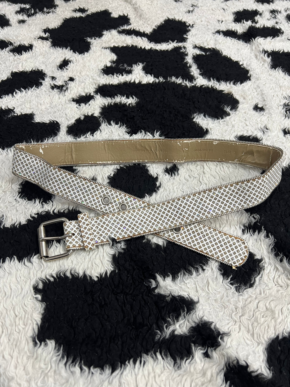 White Glitter Zipper Belt