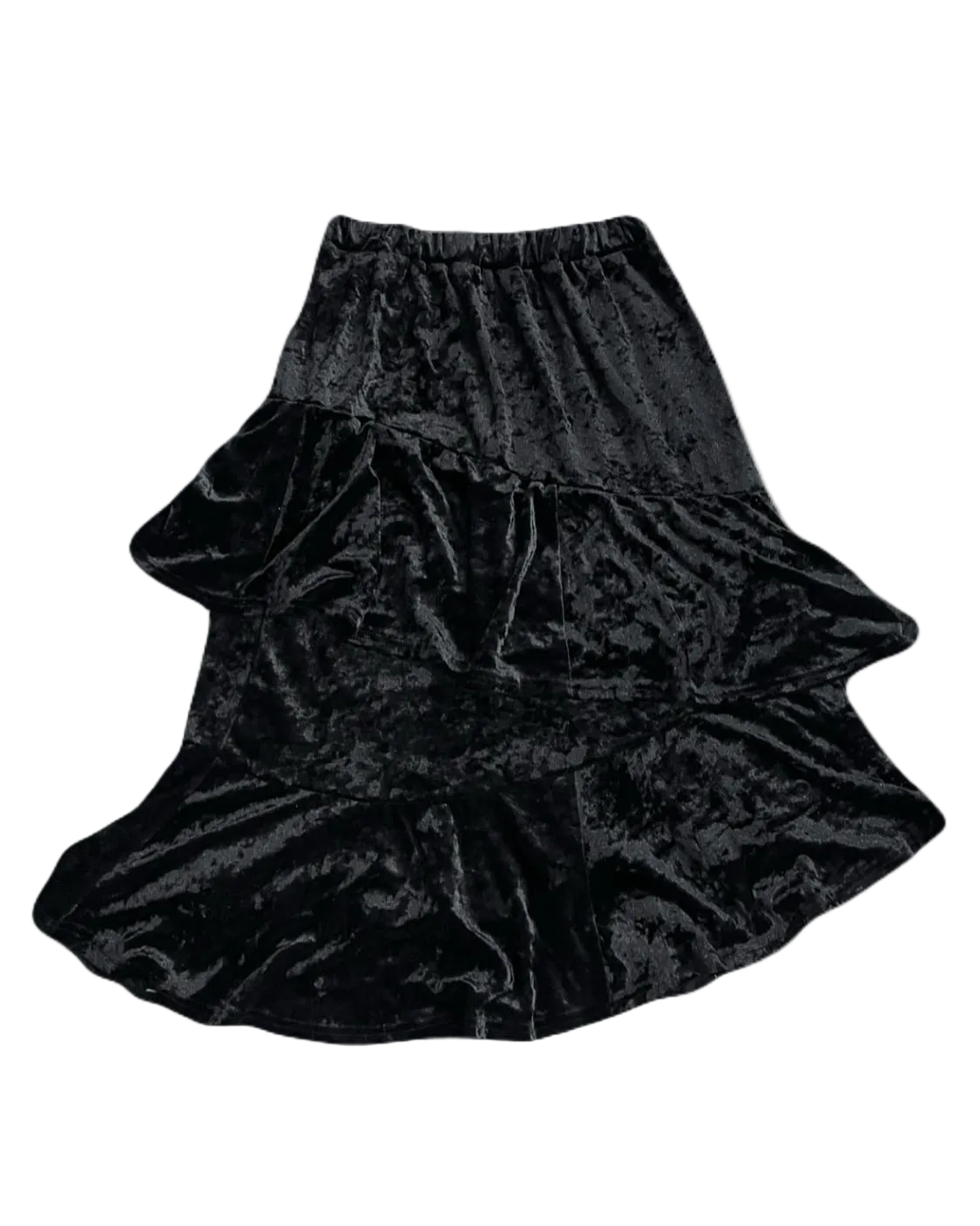 Double-Layered Black Long Velvet Skirt