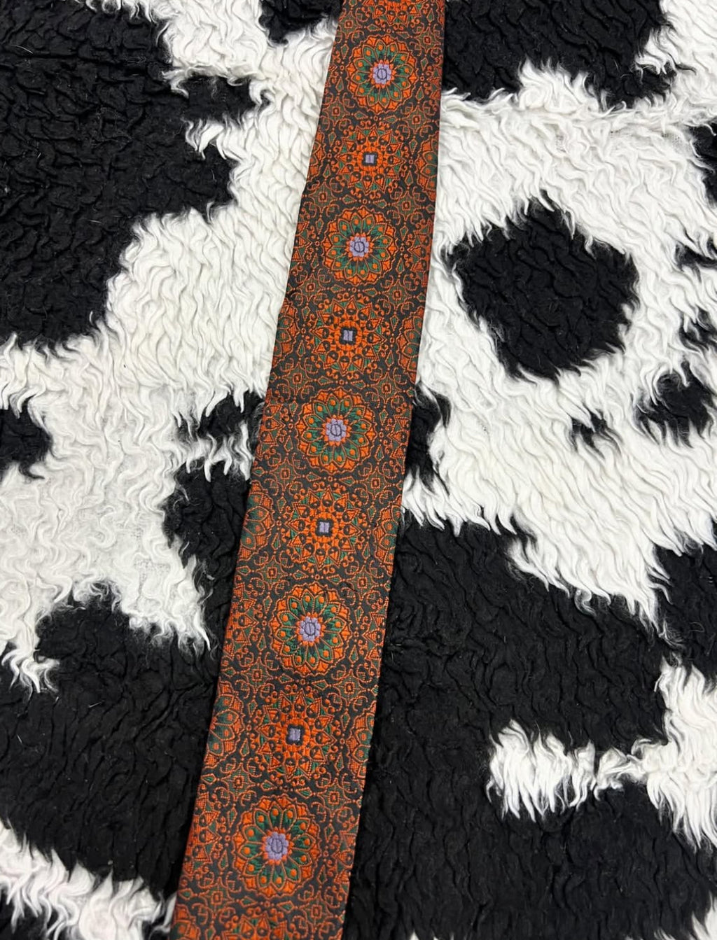 Orange Embroidered Geometric Tie