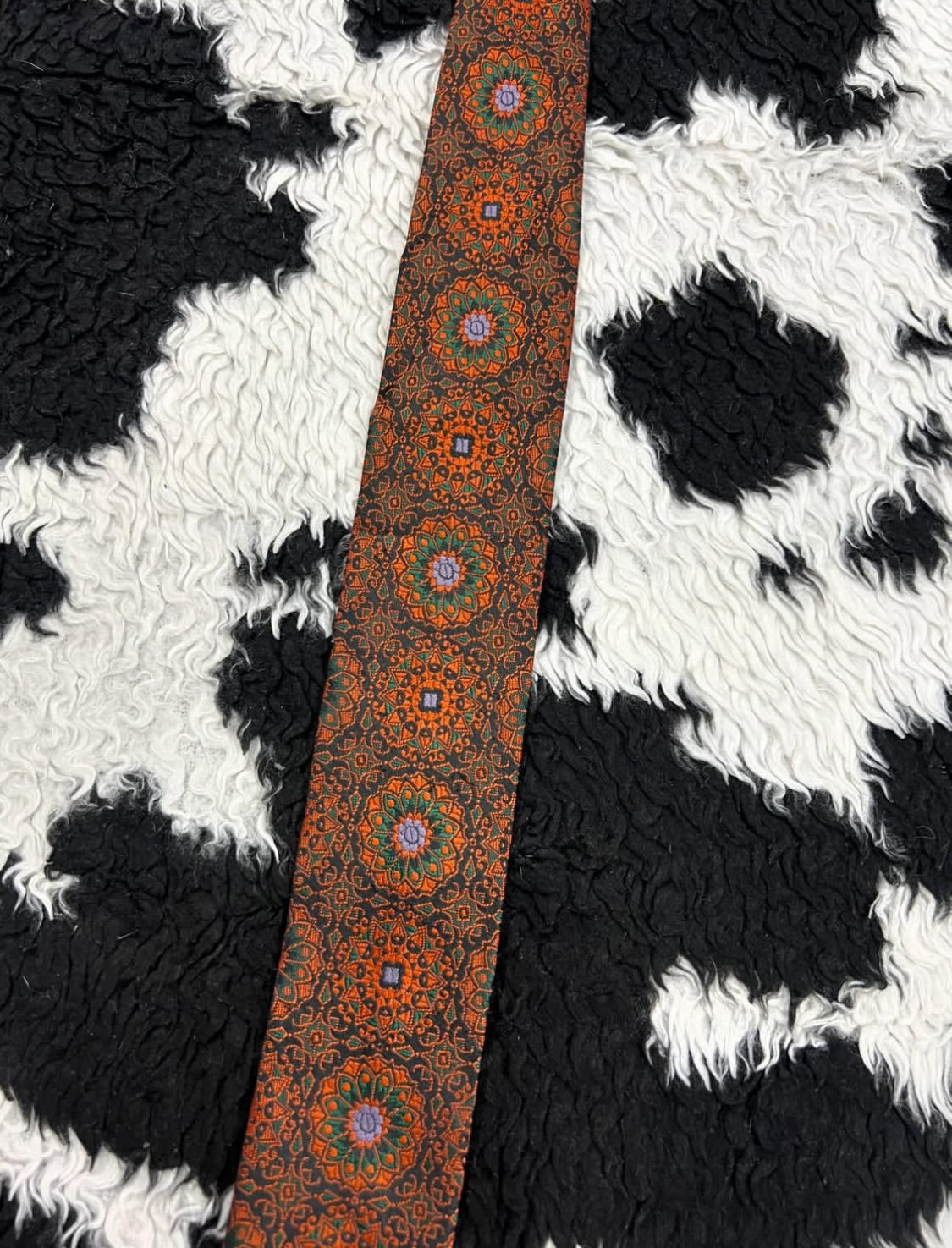 Orange Embroidered Geometric Tie
