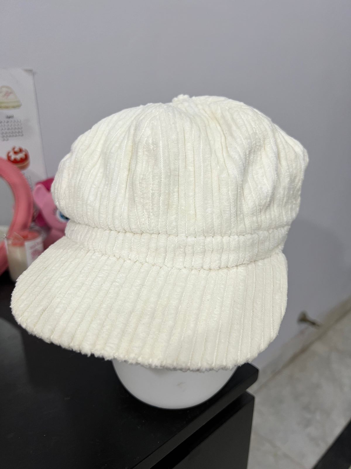 White Corduroy Messenger Cap