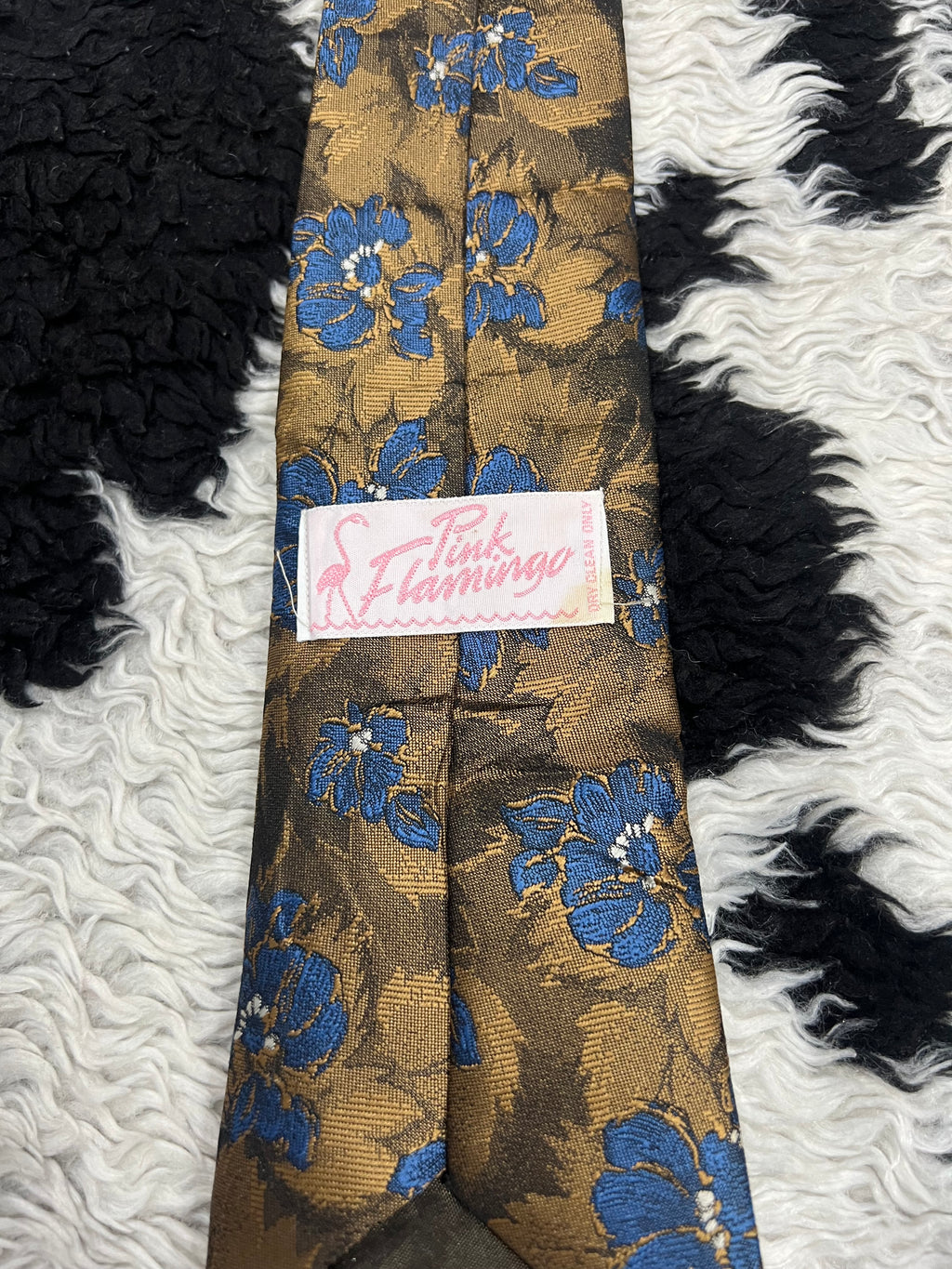 Pink Flamingo Brown & Blue Embroidered Floral Tie