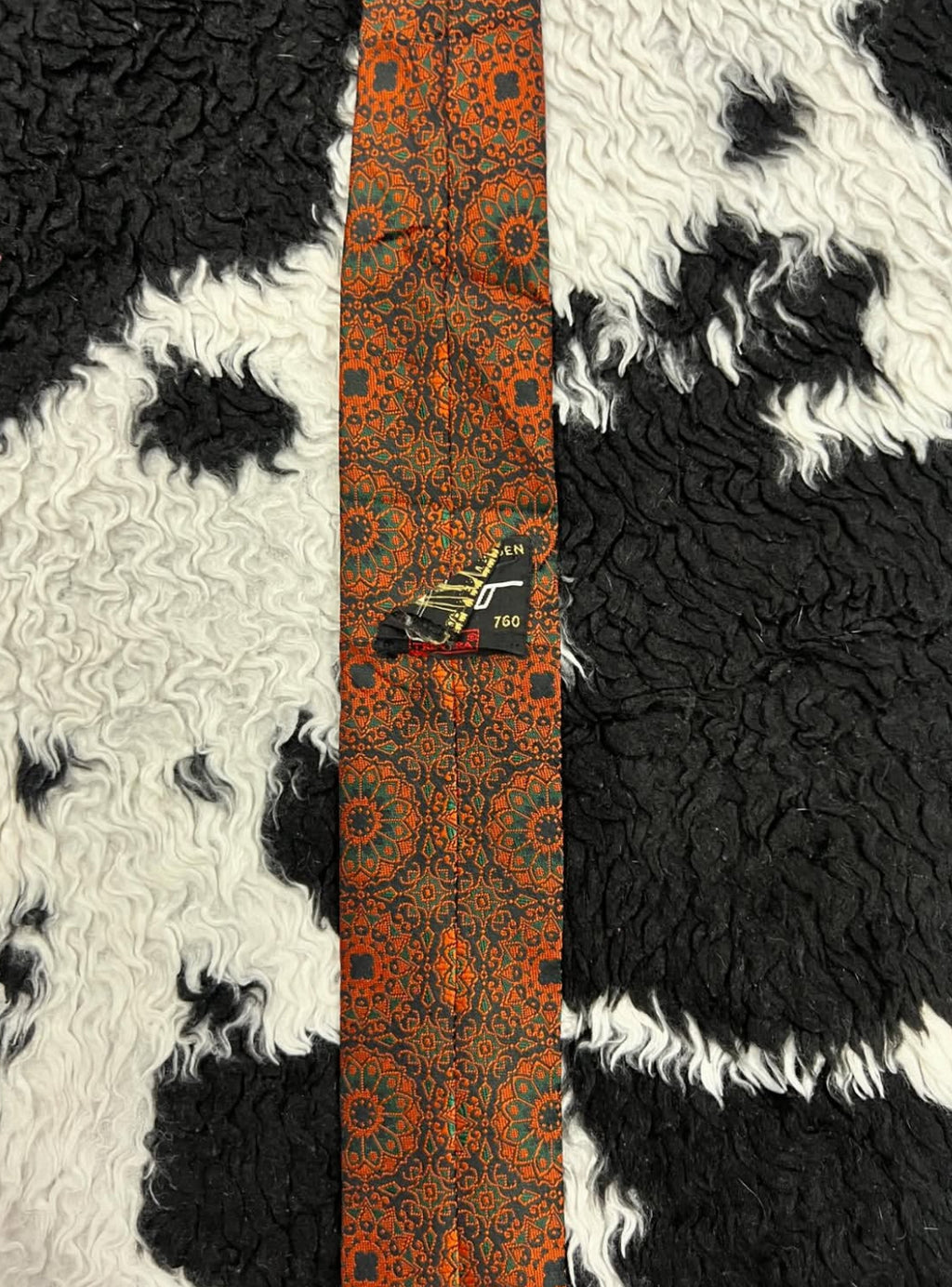 Orange Embroidered Geometric Tie