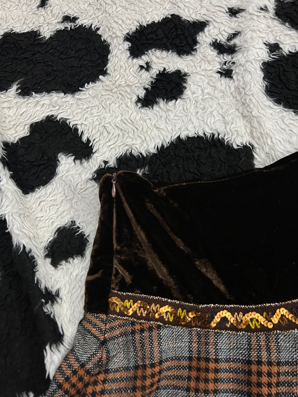 Plaid & Tartan Brown Knee-Length Velvet Skirt