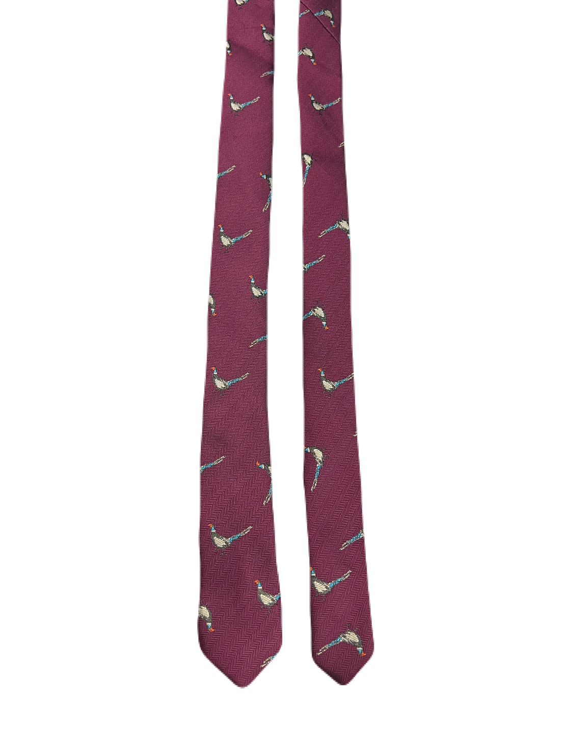 Narrow Embroidered Pheasants Tie