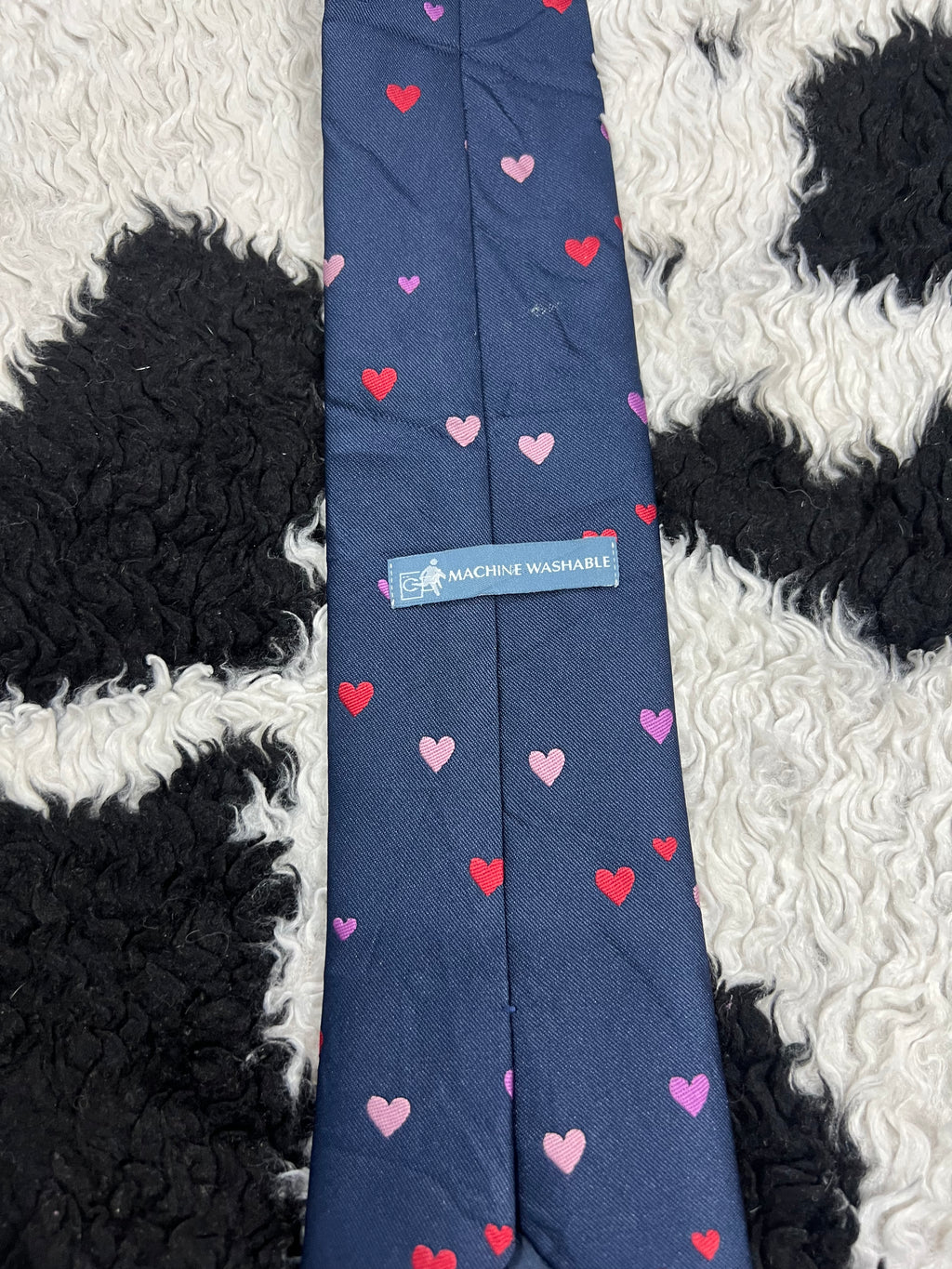 Blue Embroidered Hearts Tie