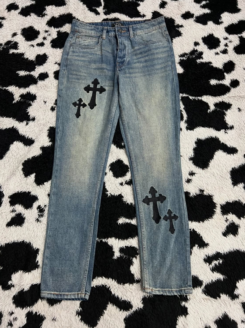 Embroidered Cross Patchwork Denims (Waist 30)