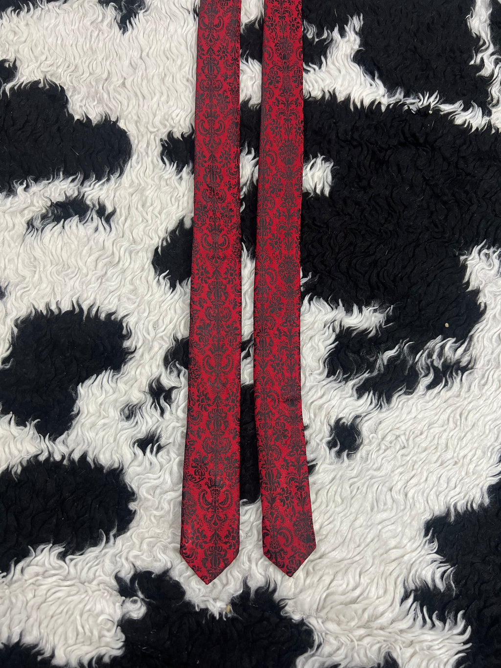 Topman Red & Black Embroidered Narrow Tie