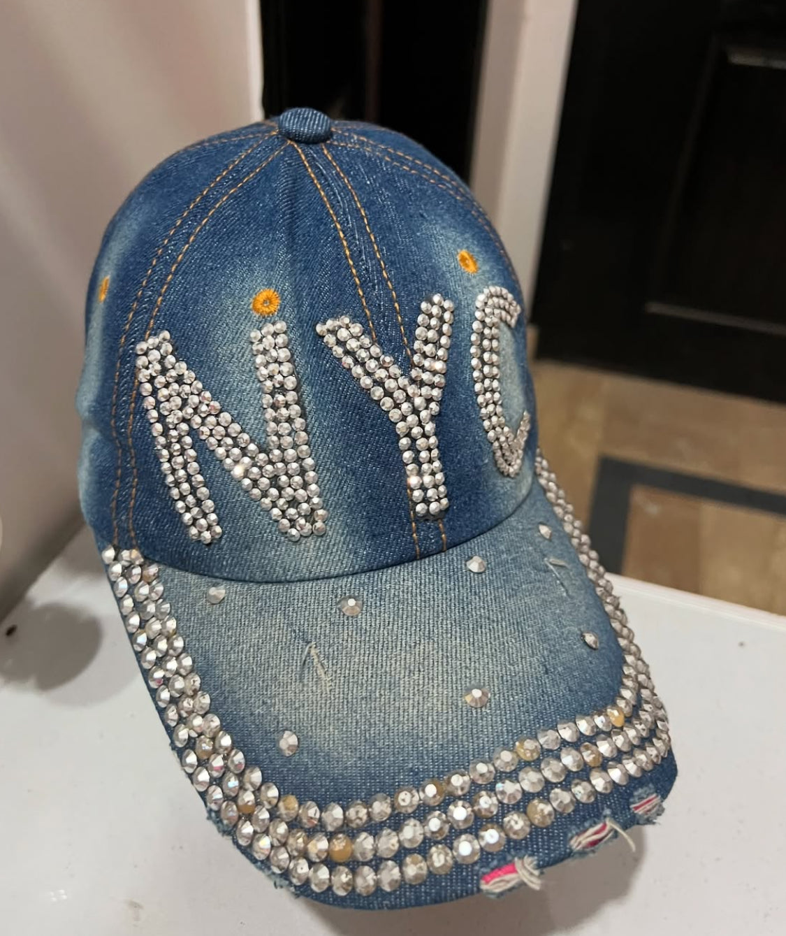 NYC Bedazzled Denim Cap