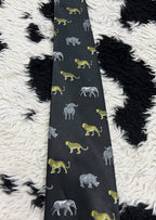 Black Wildlife Animals Embroidered Tie