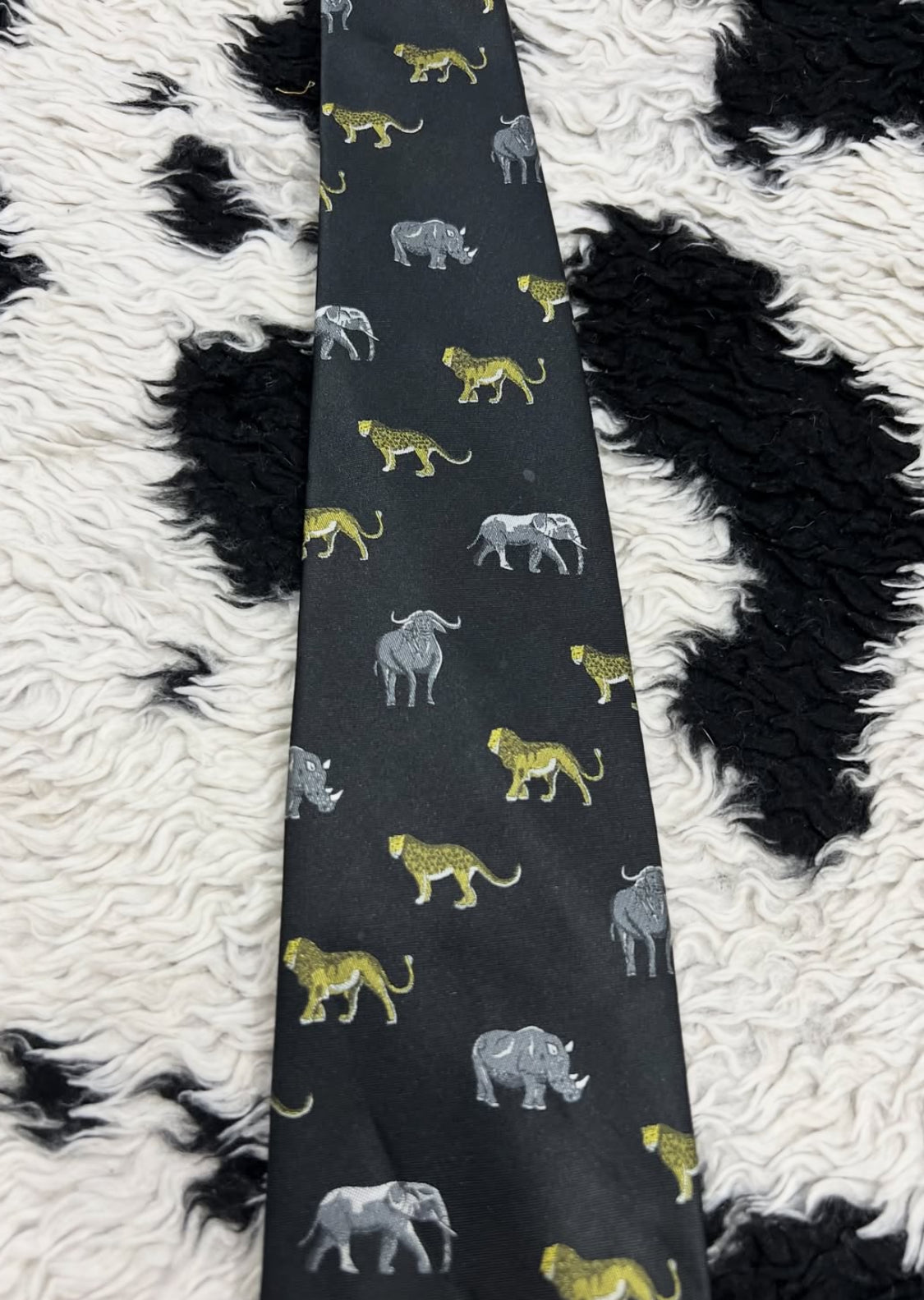 Black Wildlife Animals Embroidered Tie