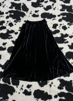Black Pleated Velvet Long Skirt