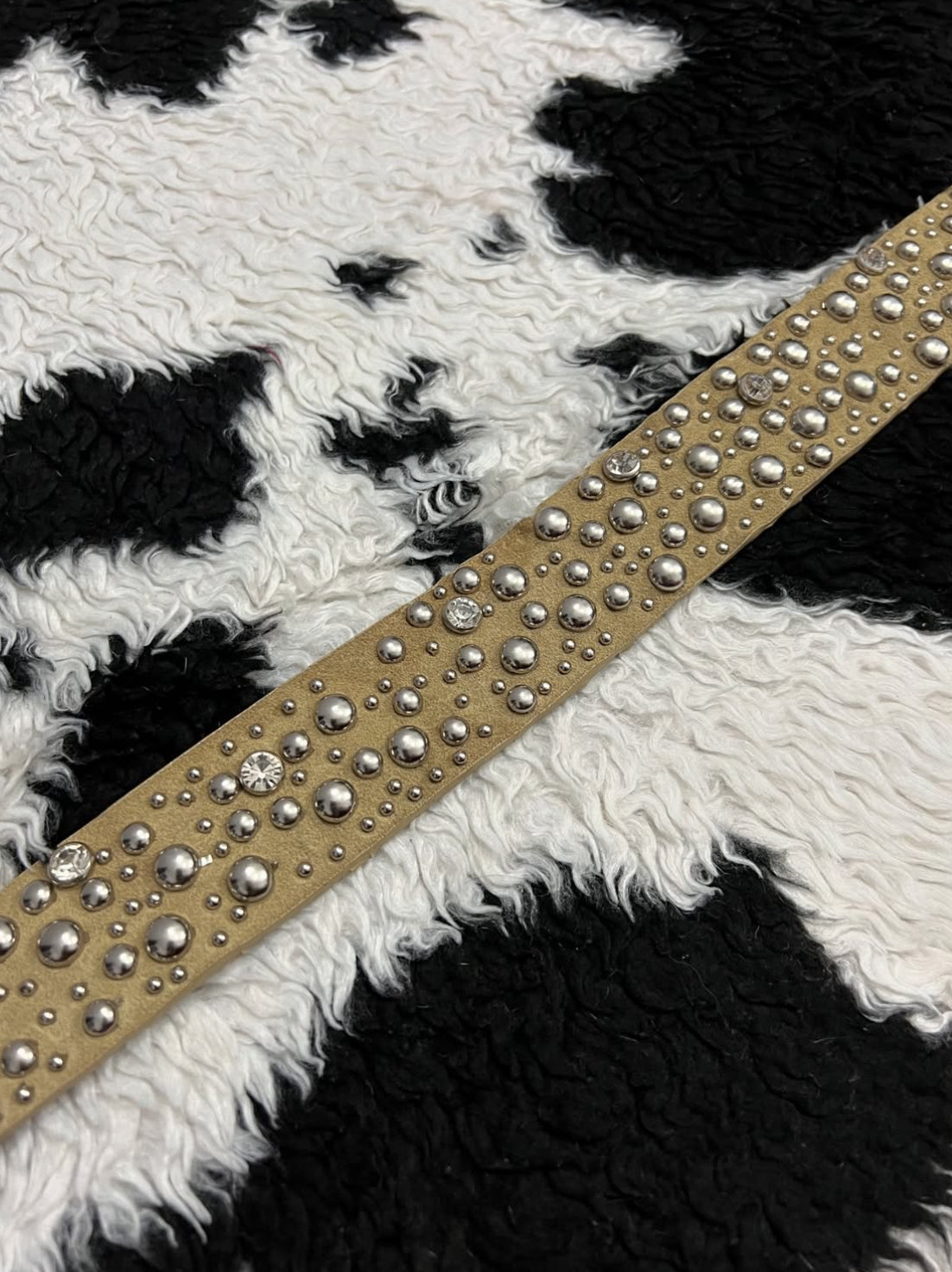Beige Rhinestone Studded Belt