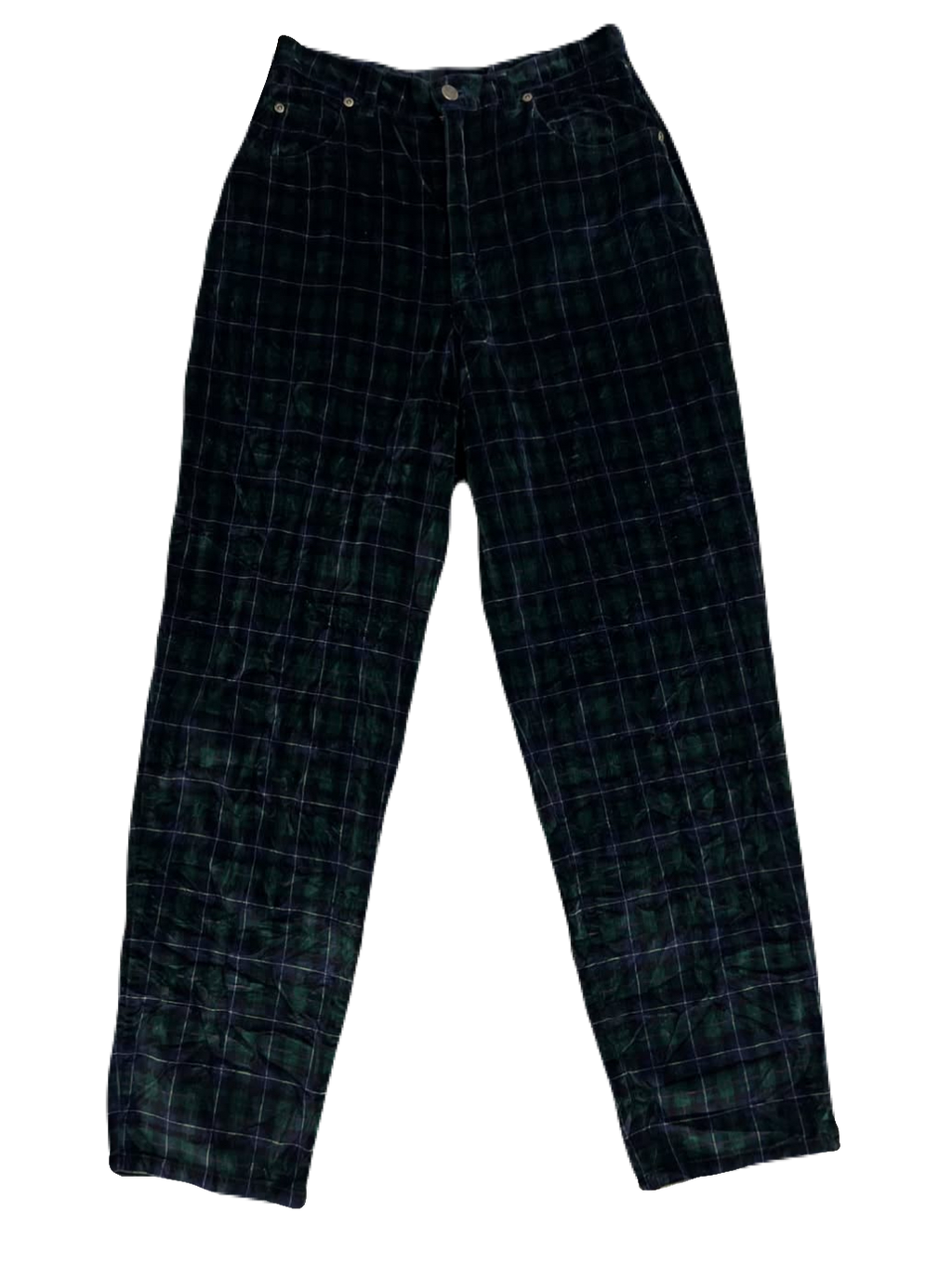 Blue & Green Plaid Velvet Pants (Waist 28)