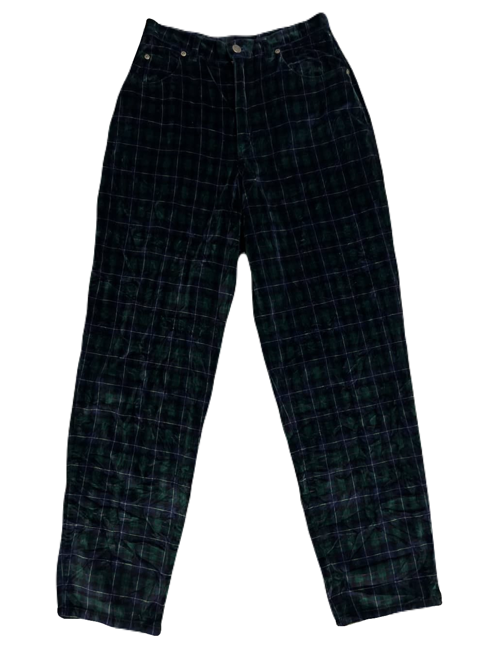 Blue & Green Plaid Velvet Pants (Waist 28)