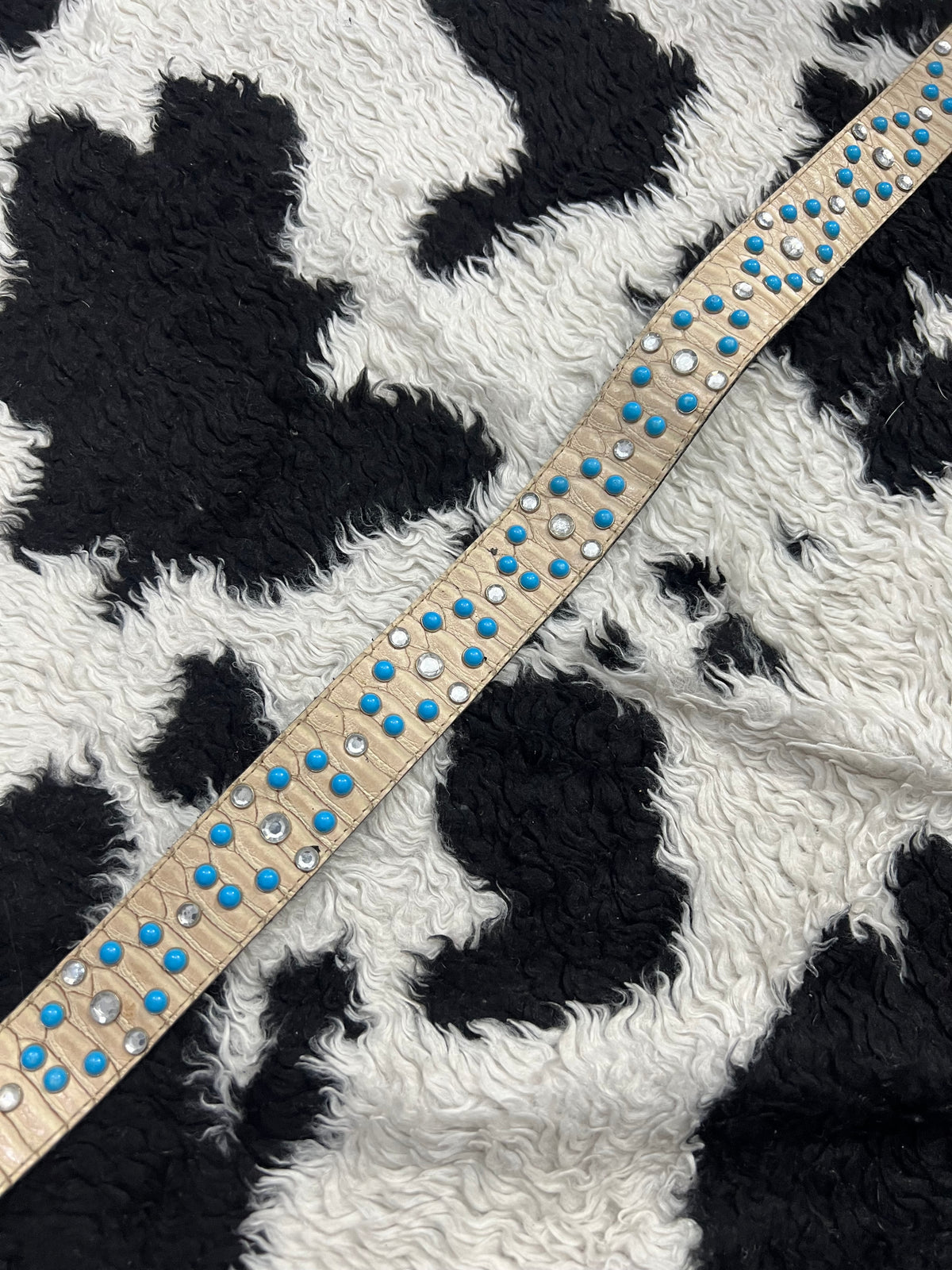 Blue Beaded Snake Skin Belt