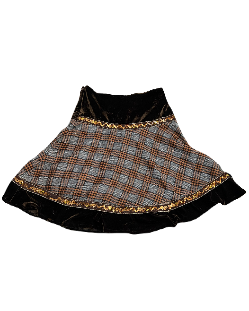 Plaid & Tartan Brown Knee-Length Velvet Skirt