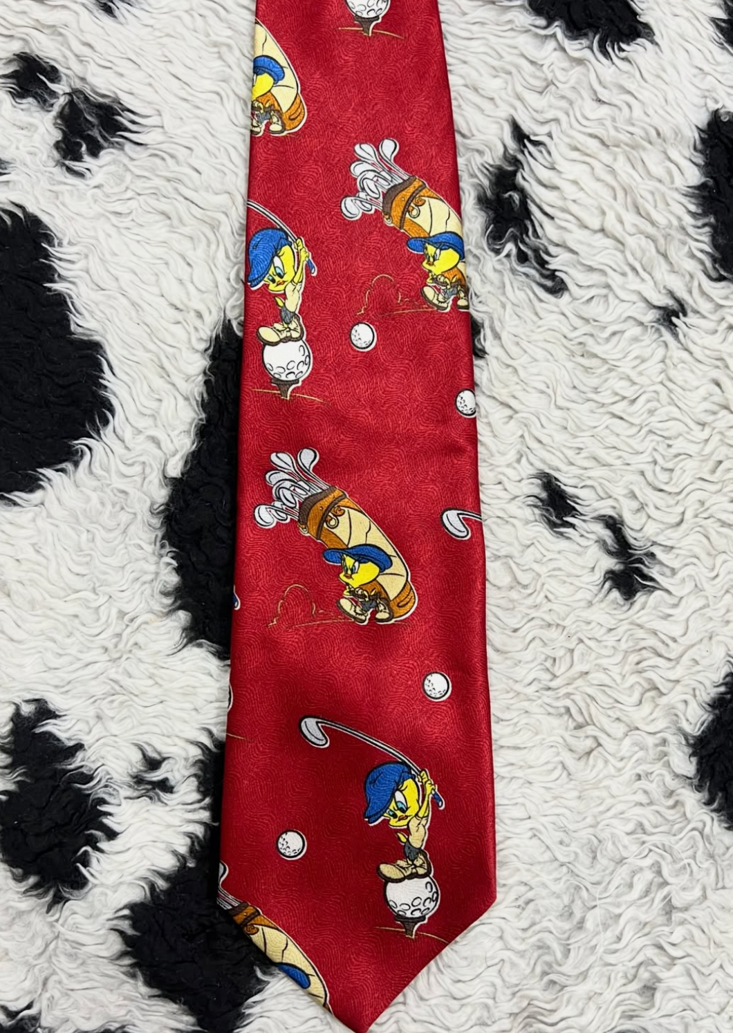 Vintage 90s Tweety Bird Playing Golf Looney Tunes Tie