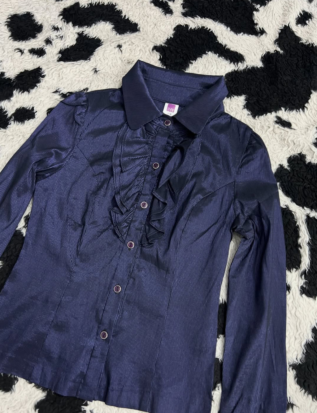 Midnight Blue Ruffle Shiny Buttonup