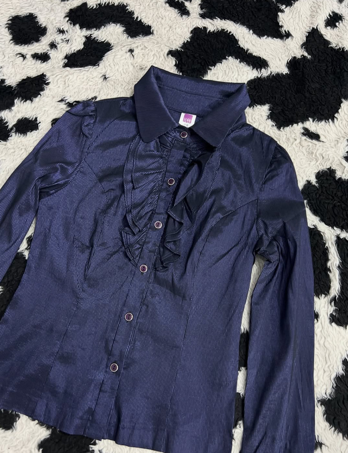 Midnight Blue Ruffle Shiny Buttonup