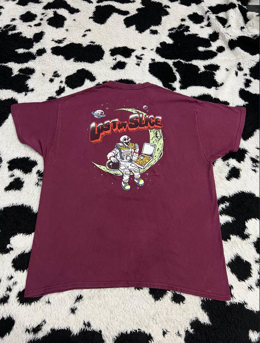 "Lost in Slice" Skeleton on Moon Pizza Tee (Large)