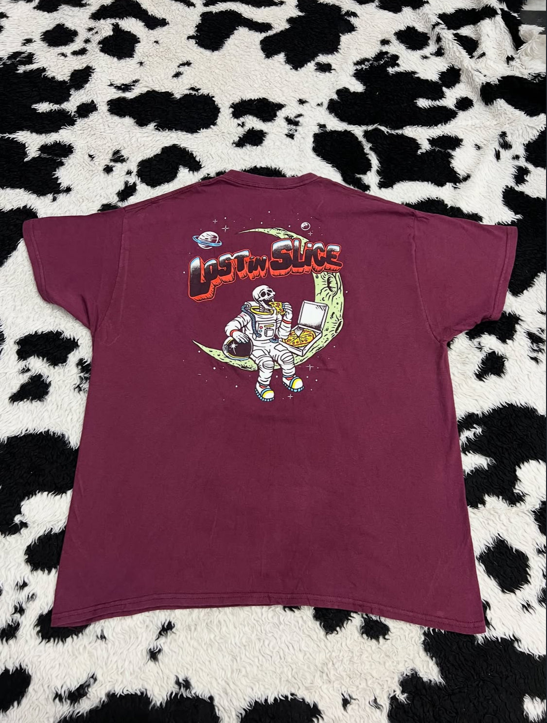 "Lost in Slice" Skeleton on Moon Pizza Tee (Large)