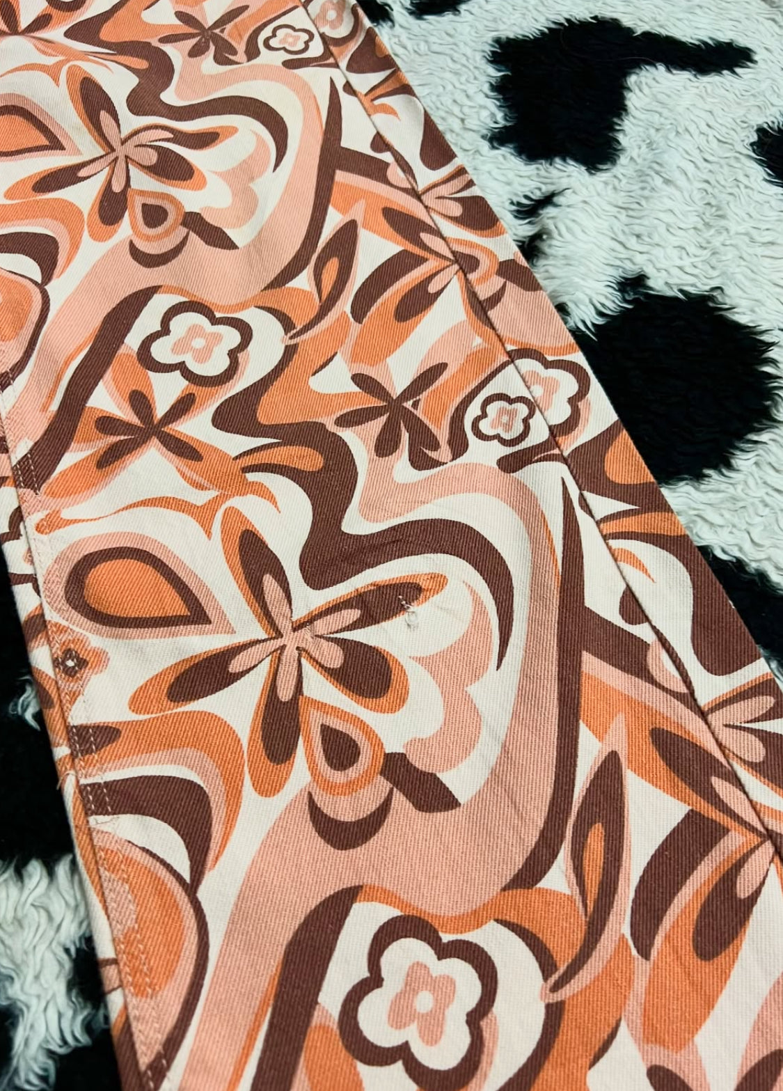 Bershka Orange & Brown Floral Pants (Waist 28)