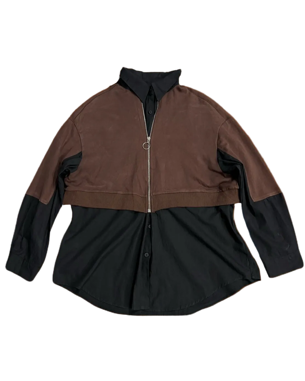 Two-Tone Jacket-Attached Black Buttonup