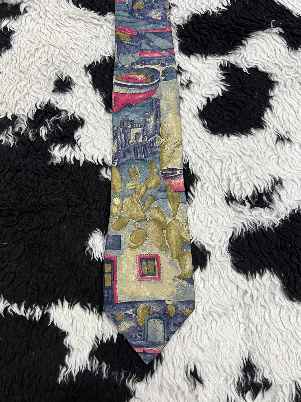 Italian Town Scenery Painting Tie