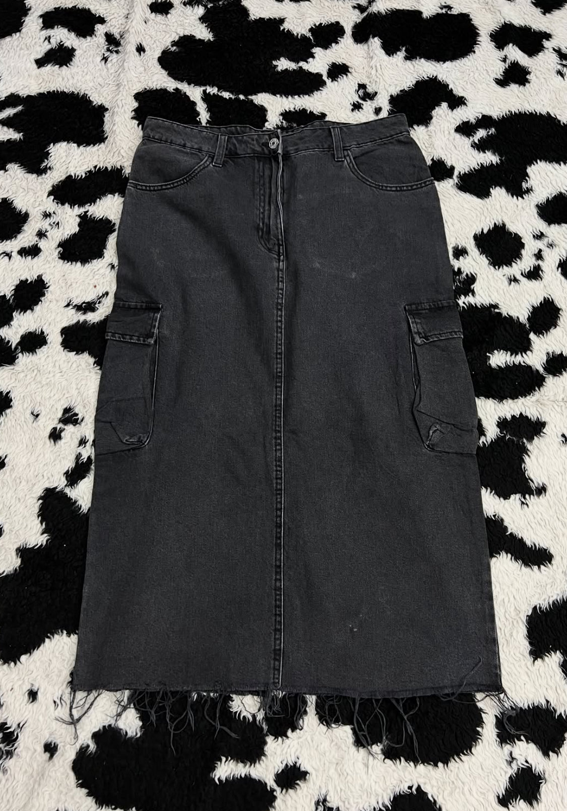 Charcoal Grey Long Denim Skirt