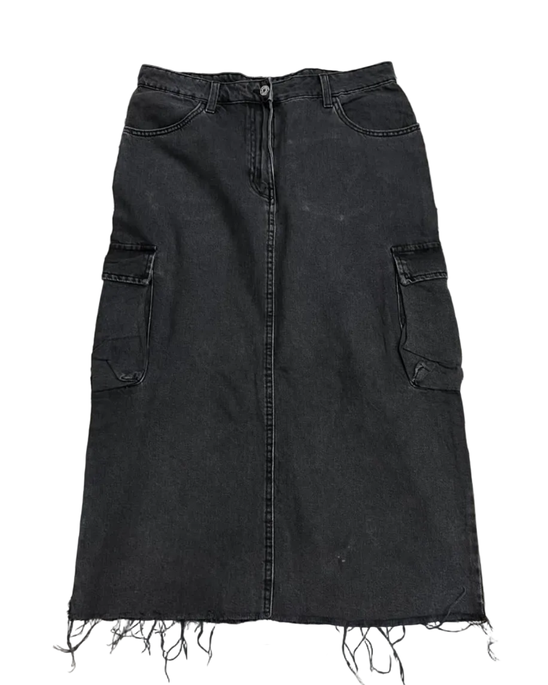 Charcoal Grey Long Denim Skirt