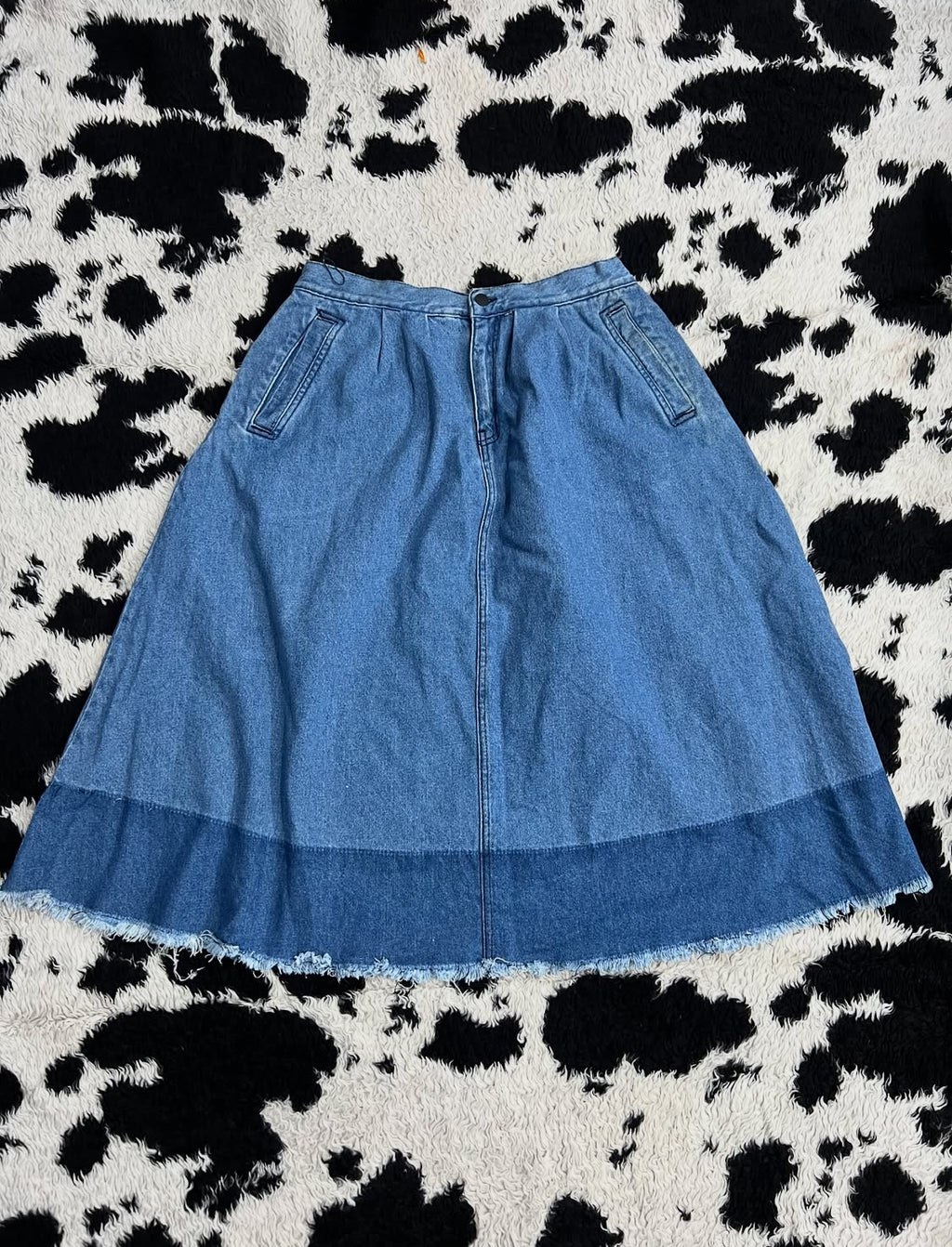 Double-Shaded Blue Denim Skirt