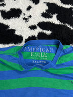 American Eagle Blue & Green Striped Tee (Large)