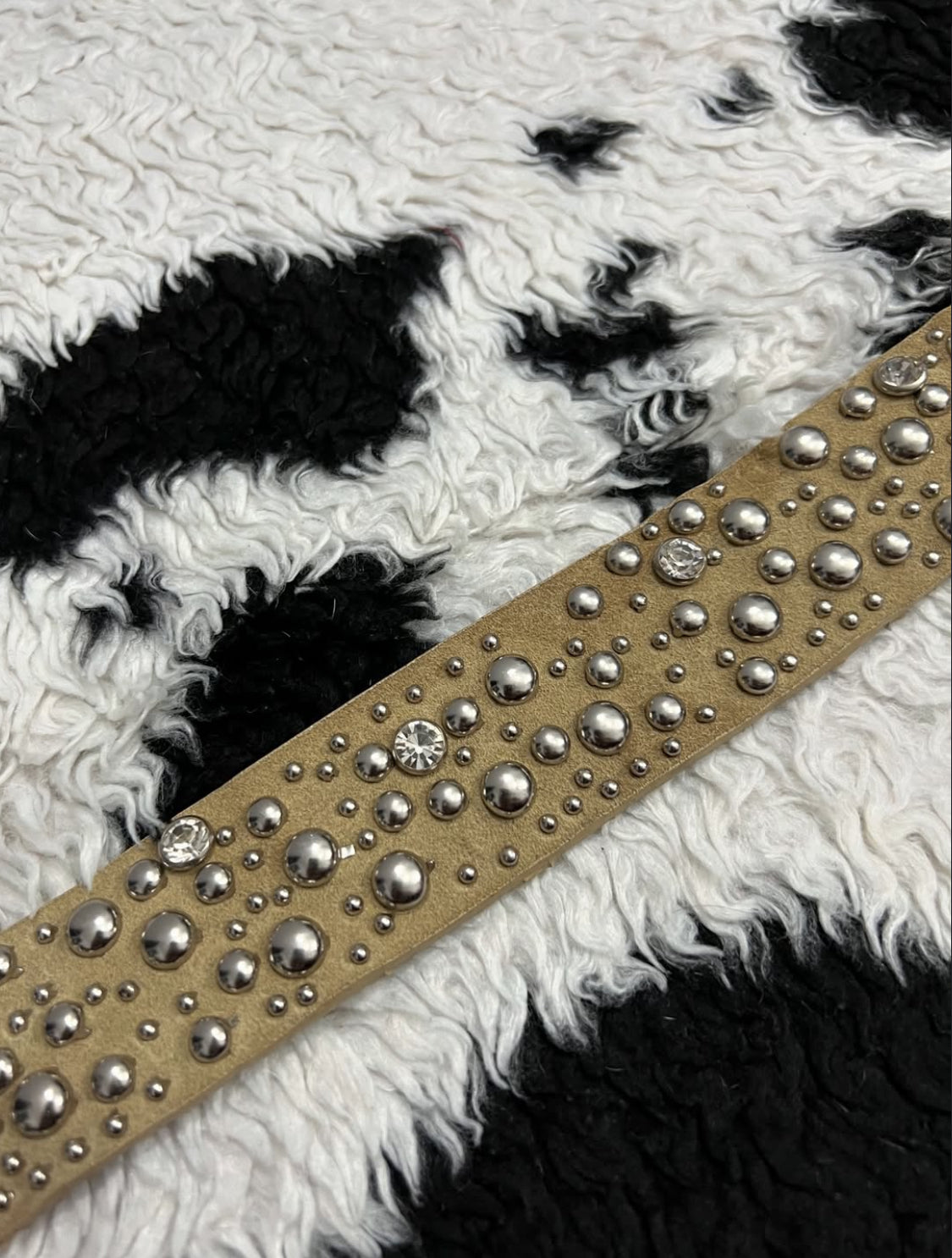 Beige Rhinestone Studded Belt